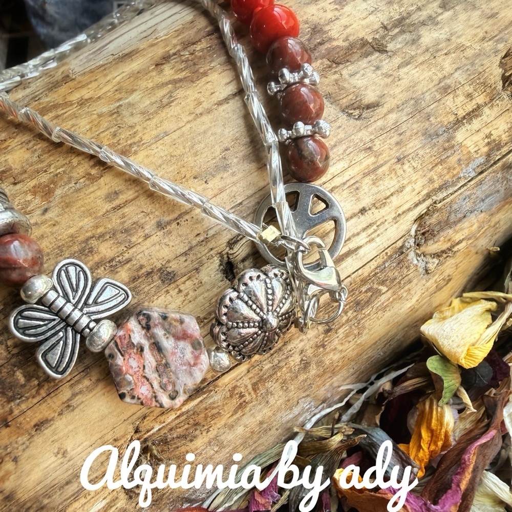DOPAMINE +Vibrant Red jasper and Silver Necklace - Picture 7 of 8